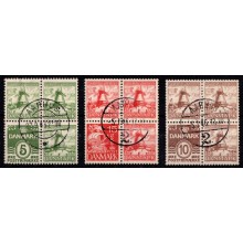 Dybbøl Mølle - Danmark - Frimærke - 3 stk. Fireblokke - Stemplet.